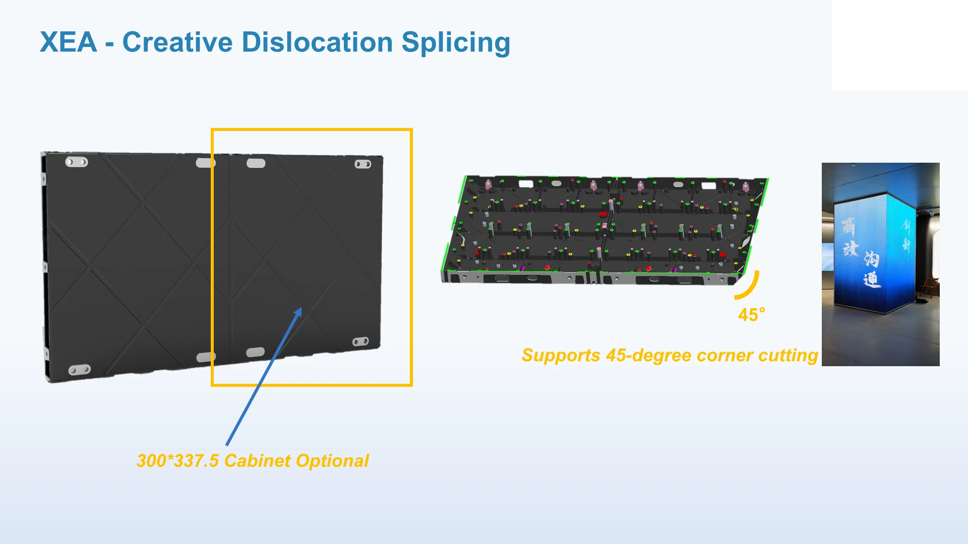 Creative dislocation splicing and half width cabinet options